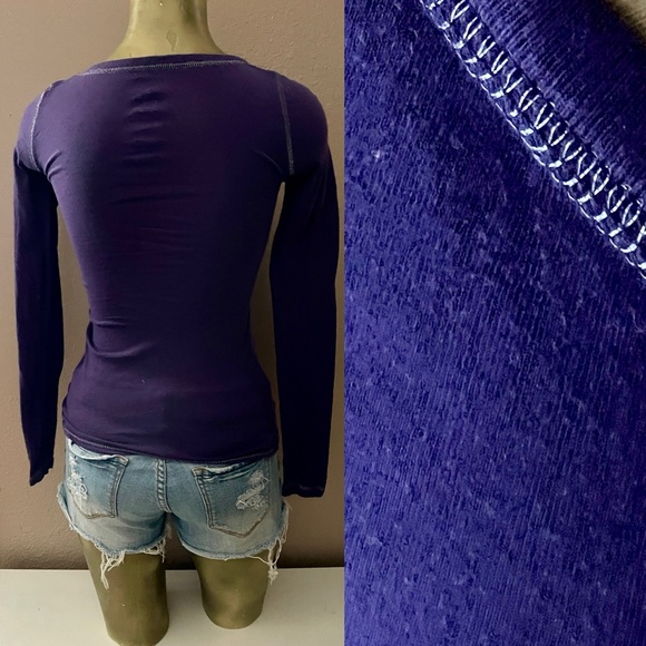 MILEY CYRUS x MAX AZRIA Y2K Purple Long Sleeve TEE Top Size XS - Picture 6 of 9